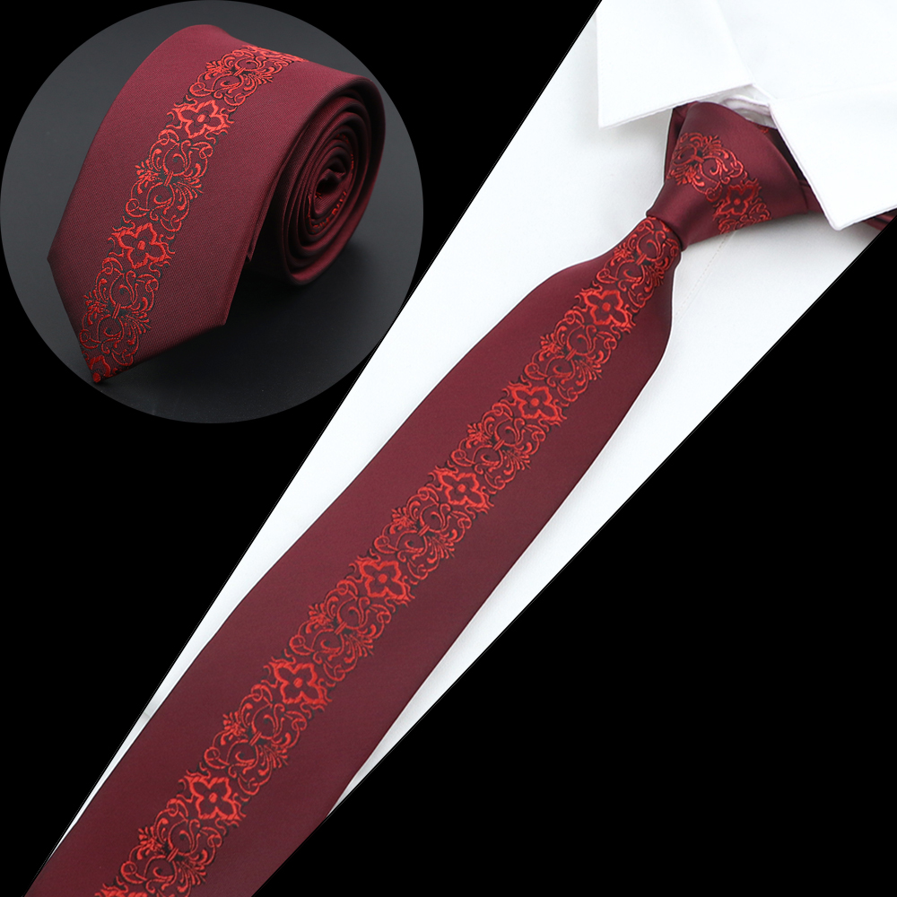 Nuova cravatta di lusso moda uomo cravatta in tessuto jacquard magro sottile 6 cm rosso marrone floreale cravatta festa banchetto camicia accessorio regalo: nero