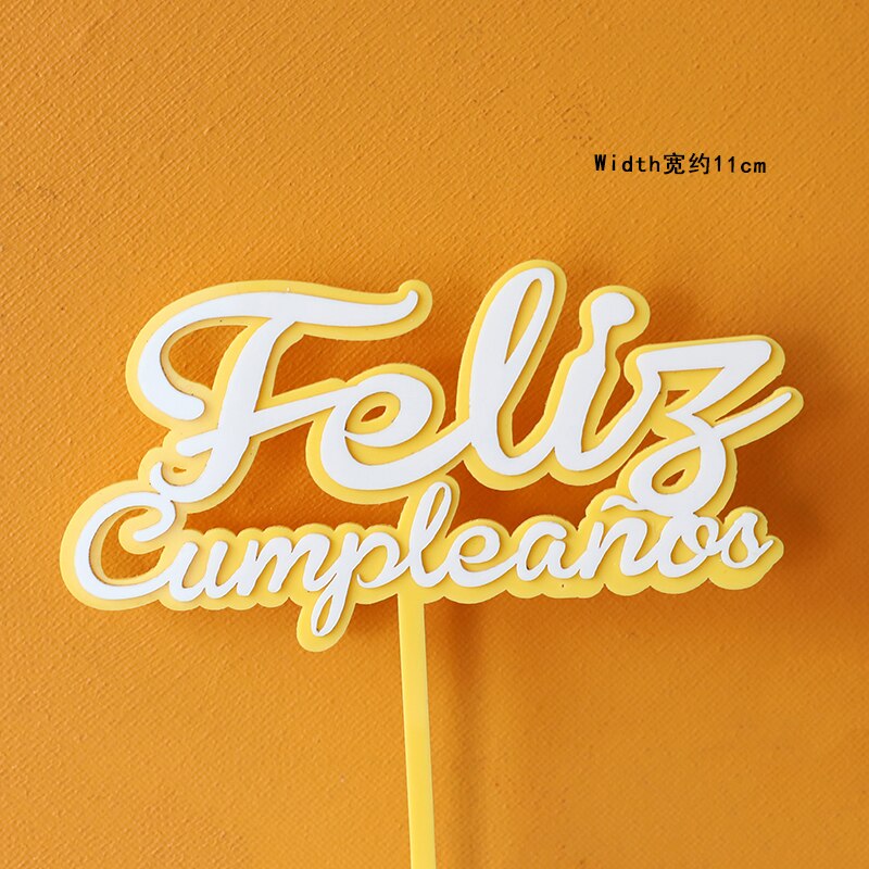 Feliz cumpleaños. español akryl slik farve tillykke med fødselsdagen kage topper på spansk til festdekoration bageartikler: 1pc år 049j
