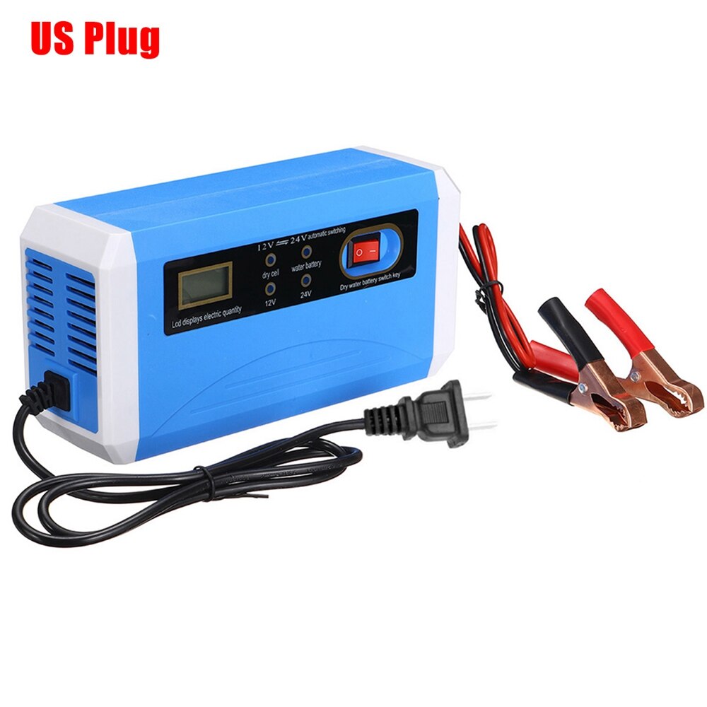 12V/24V 10A LCD Smart Fast Car Battery Charger for Auto Motorcycle Lead-Acid AGM GEL Batteries Intelligent Charging Units: Blue US