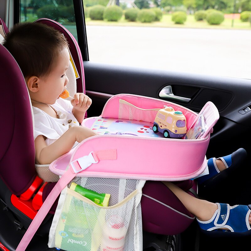 Portable Car Baby Seat Table Storage Waterproof Cartoon Kids Car Safety Seat Tray Plates Drink Food Table Baby Infant Fence