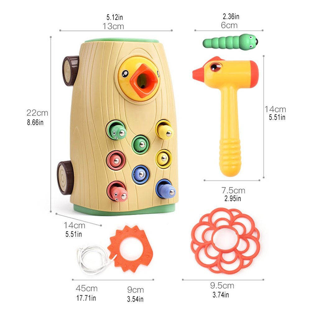 1 Set Woodpecker Bird Eating Worm Insects Toys Music Light Wooden Durable Magnetic Bird Eating Worm Toys