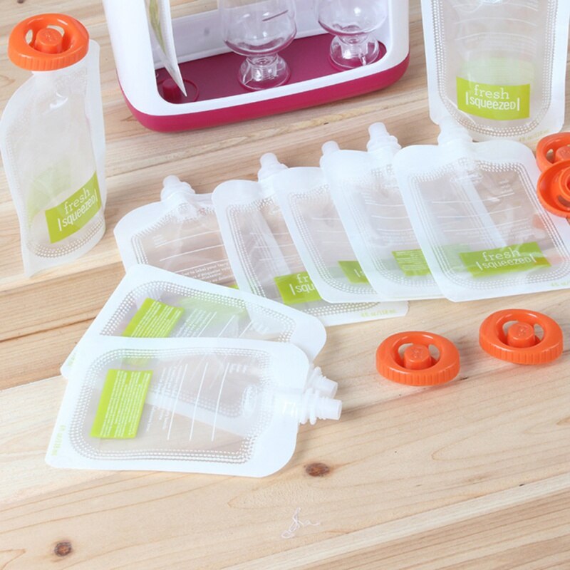 10 stk genanvendelige madposer til hjemmelavet økologisk puré genopfyldelig klemme madpose til baby fravænning mad.