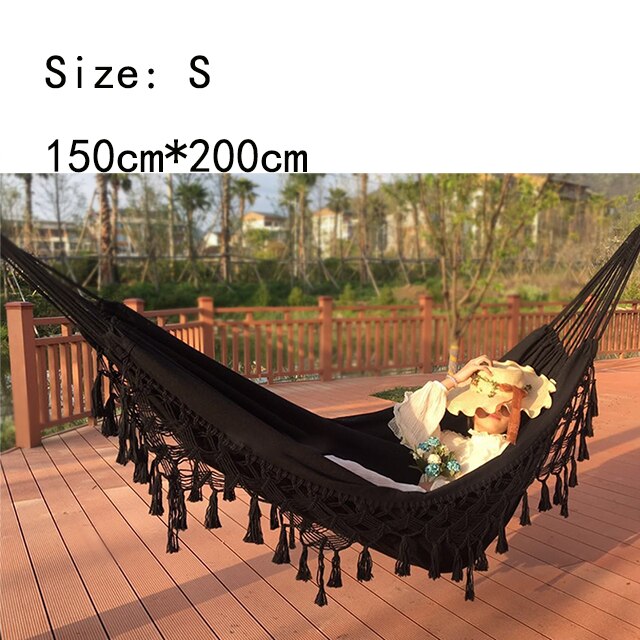 Ulkona riippumatto keinuverkko boho iso brasilialainen macrame -haara kaksinkertainen deluxe -tuoli rannalle, pihalle, sisätiloihin, häät: Musta s