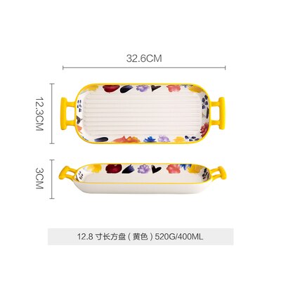 Japanese-style Art Ceramic Binaural Baking Tray Microwave Oven Dedicated Home Kitchen Baking Cheese Plate Western Food Tableware: F