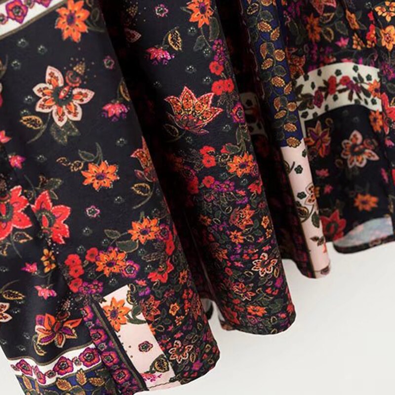 Bella philosophie bohème hiver mini robe imprimer empire robe lâche robe de à manches longues col rond femmes robe de