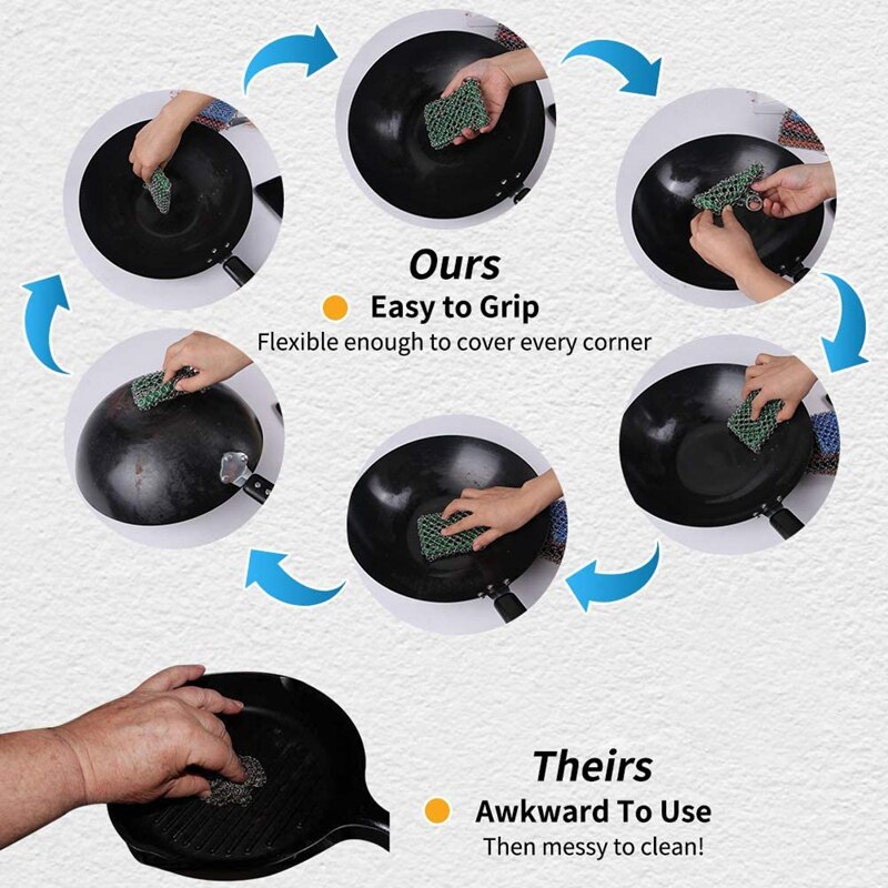 Clean Frying Pan Cleaner-Upgraded Chain Nail Scrub Care Suitable for Habit Pot