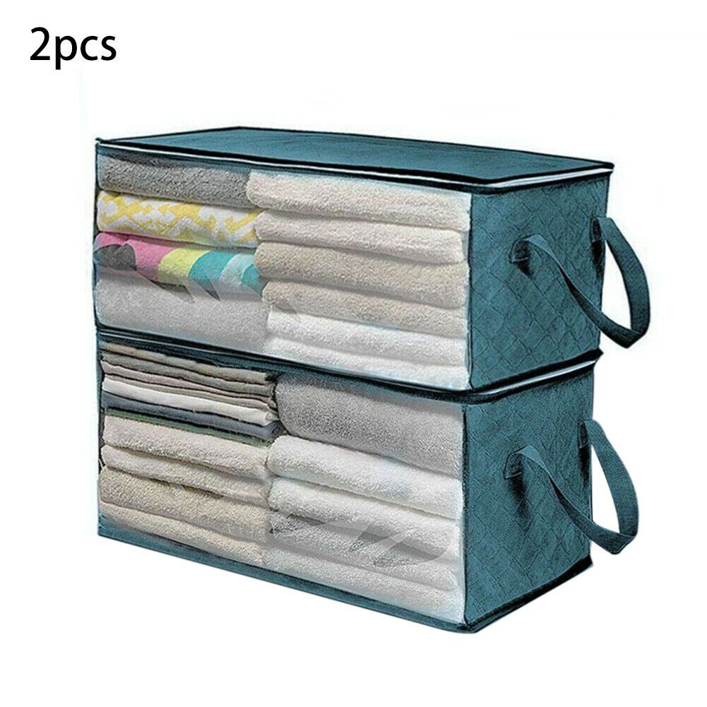 2 stk / sæt skabspose hjem opbevaringsboks fugtbestandig bærbar quilt arrangør bagage foldet sweater tøj tæppe lynlås: Blå