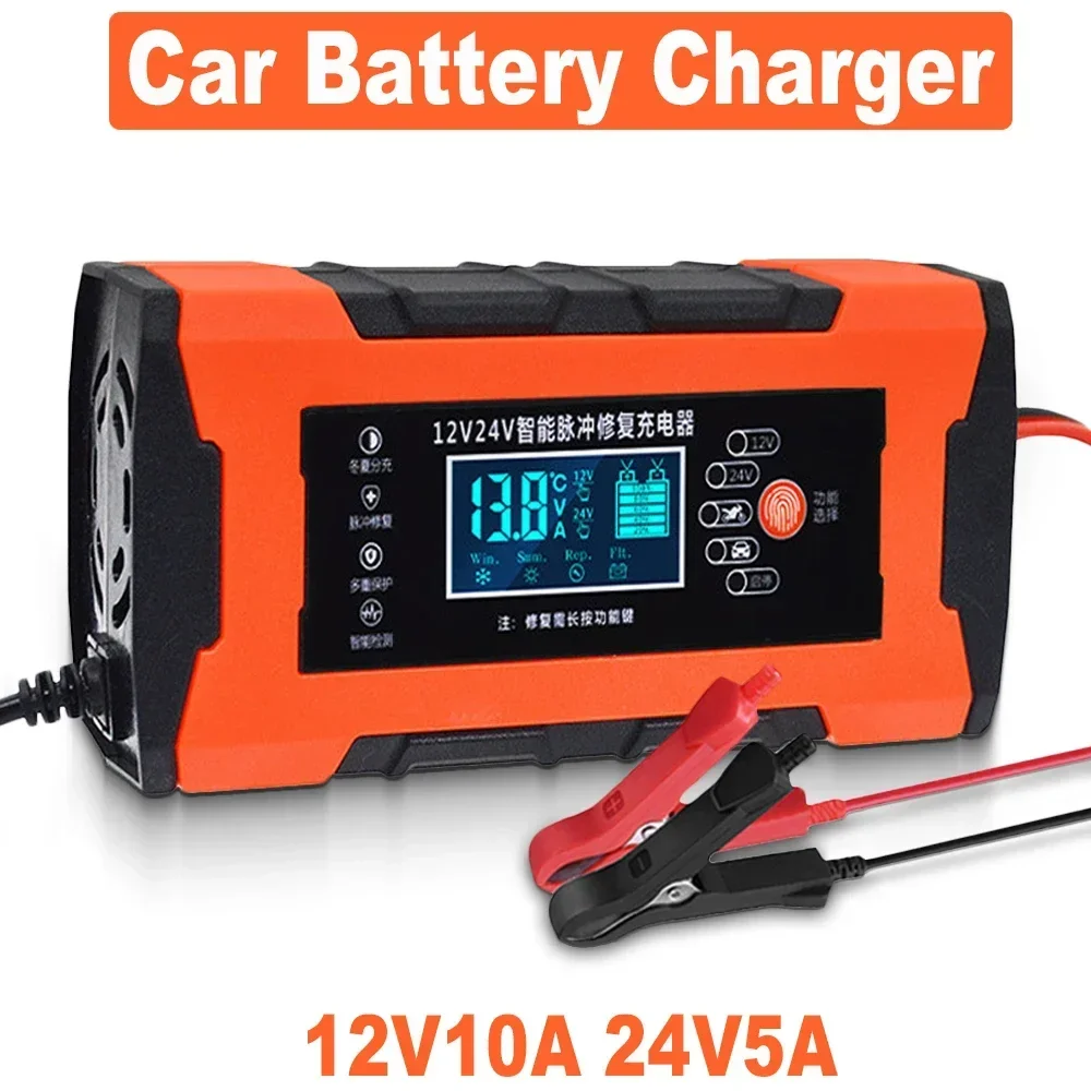 Bilbatterilader 10a 12v bilbatterilader 24v 5a biltilbehør digitalt display deteksjon puls reparasjon billader