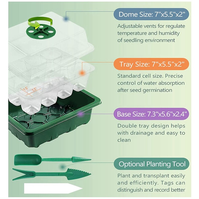 Conjunto de Mini invernadero para germinación de plantas de semillero, Mini invernadero, propagador para invernadero de interior, 12 piezas