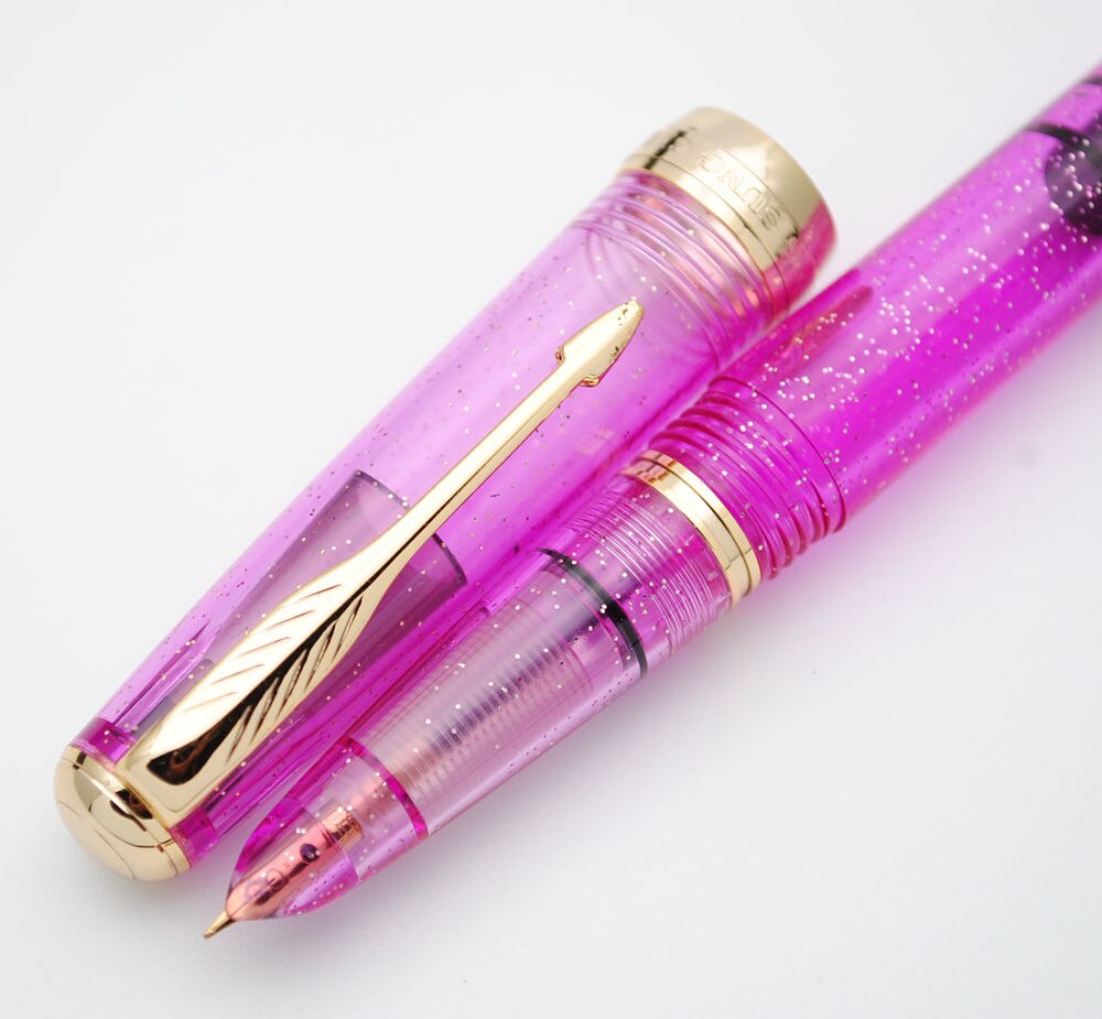 Wing Sung 618 Toso Piston Fountain Pen Transparent F Nib Ink Pen: Light Pink G