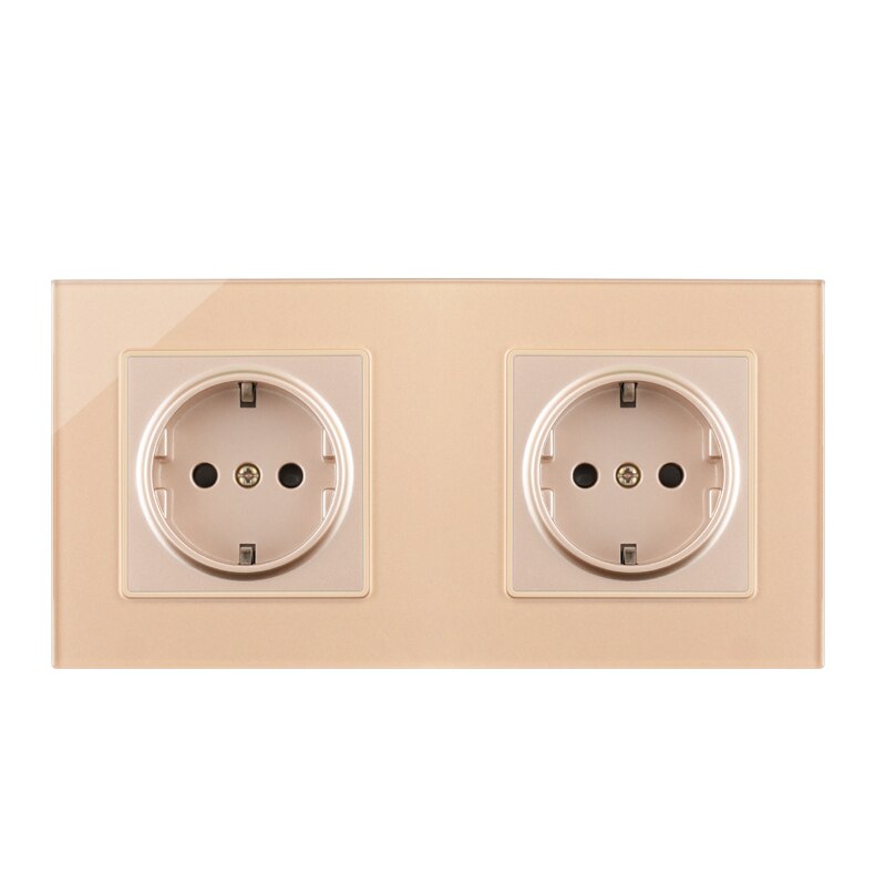 16A EU DE Plug Power Socket Wall Outlet Double Triple Quadruple Socket Gold Glass Frame Russia Spain 86 146 172 258 344 Type: 172mm-86mm