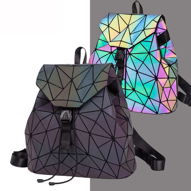 Mochila holográfica con formas geométricas para mujer, bolso escolar para adolescente,