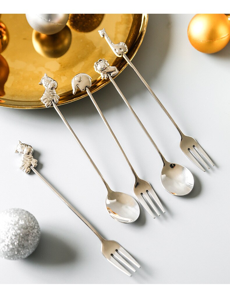 304 Stainless Steel Coffee Spoon Tableware Tea Spoons Dessert Fork with Animal pattern