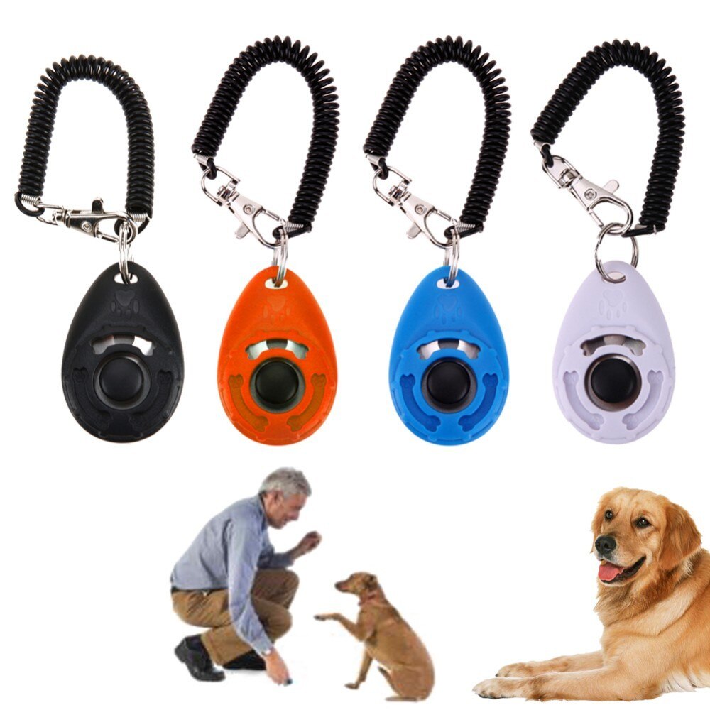 1pc kæledyrs træner kæledyr hund træning hund klikker justerbar lyd nøglering og håndledsrem doggy tog klikker xwbe