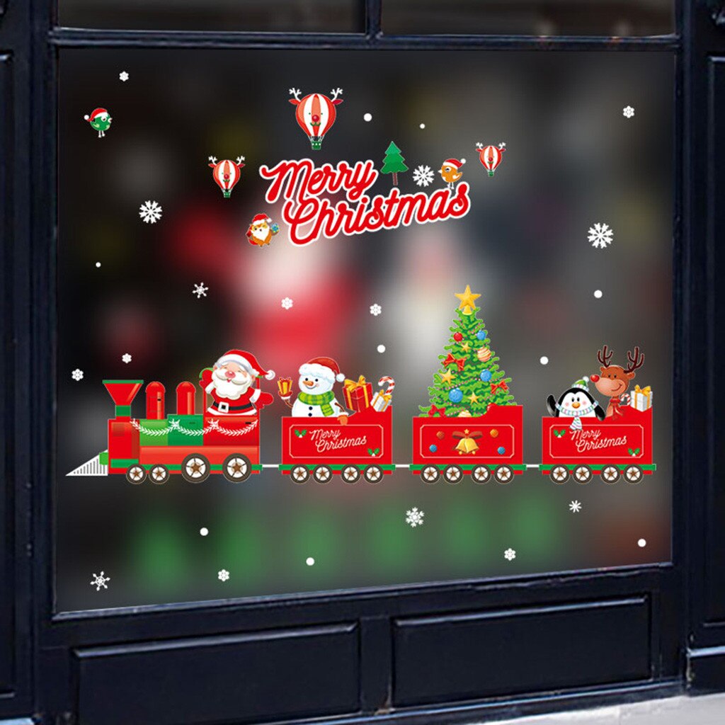 Christmas Window Cartoon Decoration Lovely Santa Claus Wall Sticker Snowman Snowflake Year Art Home Decor#m