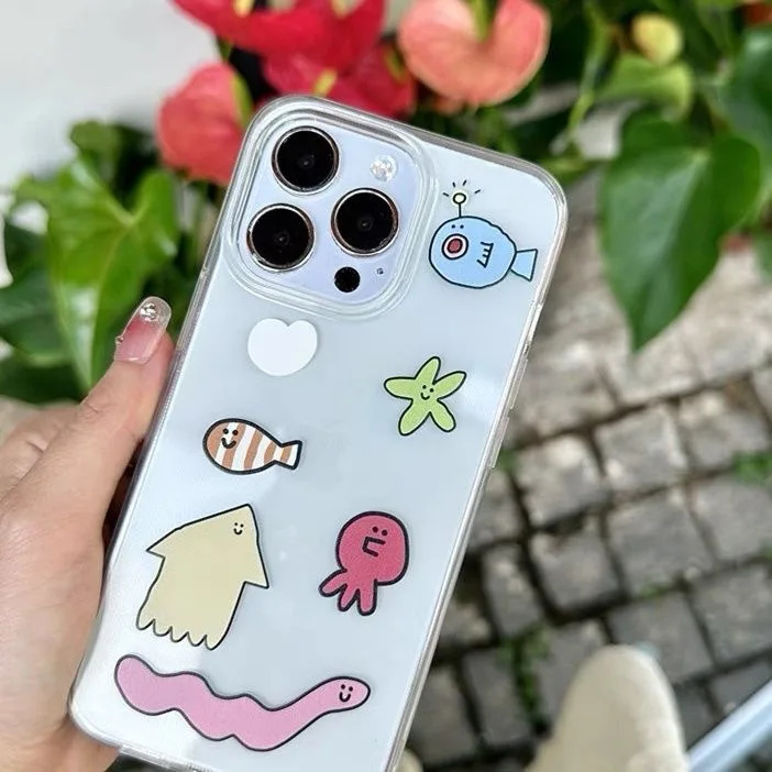 Selbstgemachte koreanische eins Spaß Nische Meer Unterseite Welt für iPhone 15 Profi Handyhülle 14/13 transparente weiche Handyhüllen Hüllen