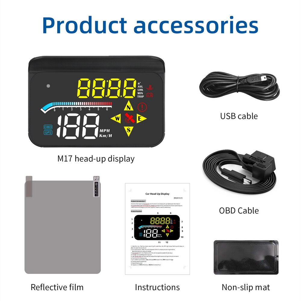 Car HUD Head Up Display Universal OBD2 Head-Up Speed Projector Safe Driving System Security Alarm Water temp Overspeed RPM