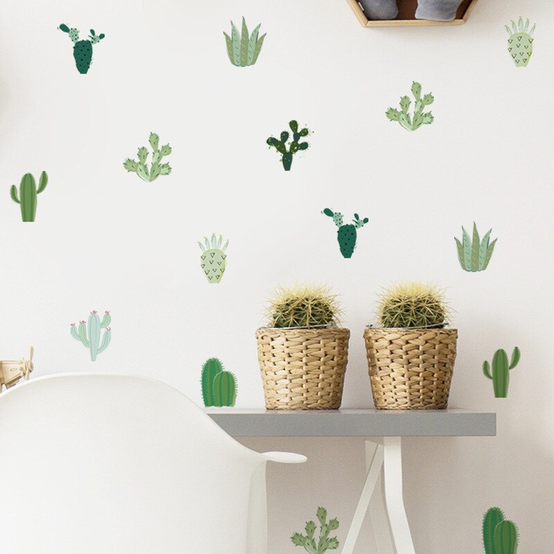 Tofok Cartoon Green Cactus DIY Wall Decorative Sticker Pastoral Style Home Window Furniture Decals Home Store Nursery Sticker