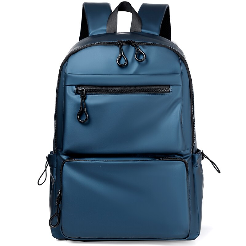 A 14 Inch Men's Backpack Large Capacity Travel Leisure Solid Color Pu Computer Backpack Men And Women Students Schoolbag: Blue