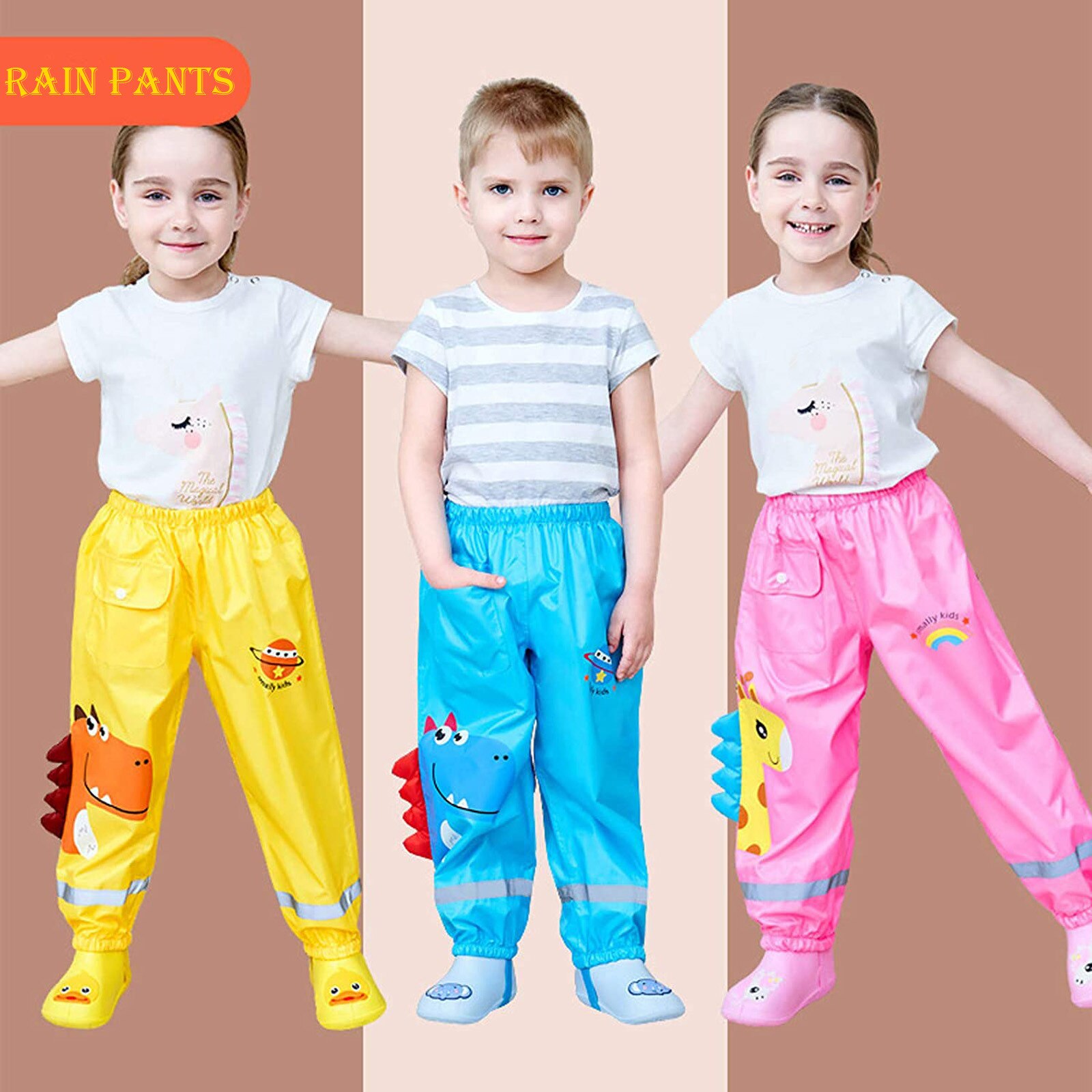 Children Toddler Harem Pants Boys Girls Mud Proof Rain Elastic Waist Trousers Kids Cartoon Rainwear Waterproof Overalls