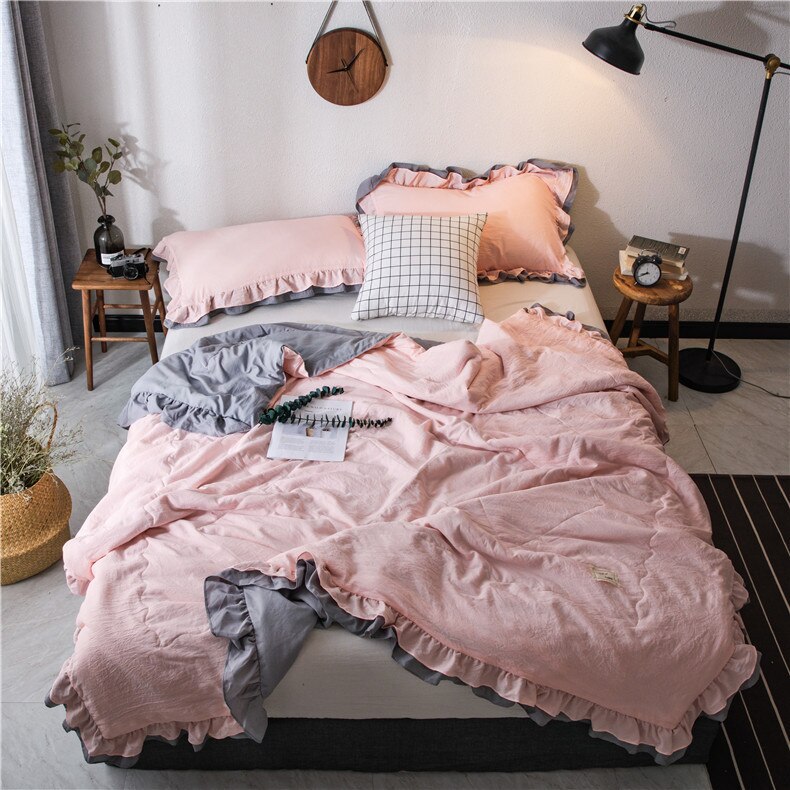 Sommervasket bomuld klimaanlæg dyne blødt åndbart tæppe tyndt ensfarvet dyner sengebetræk seng: 4