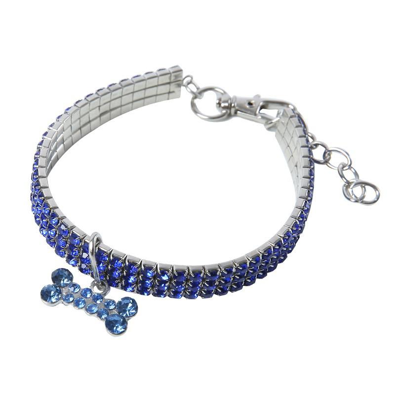 3 rangées de strass ligne extensible colliers pour animaux de compagnie chien chat cristal chien colliers chien accessoires fournitures pour animaux de compagnie: Bleu / M