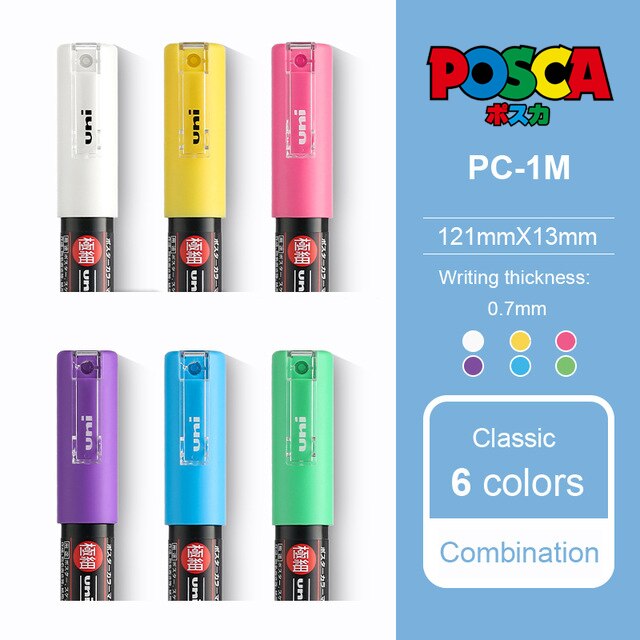Uni POSCA PC-1M / 3M / 5M Pop Poster Werbung Stift auf wasserbasis Marker Stift Anfänger Malerei färbung Spezielle Marker Kuli-einstellen: PC-1M 6Farben
