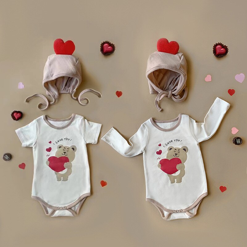 Kurzarm-babybody mit bärenmuster für jungen und mädchen, sommer-baumwoll-Gesamt