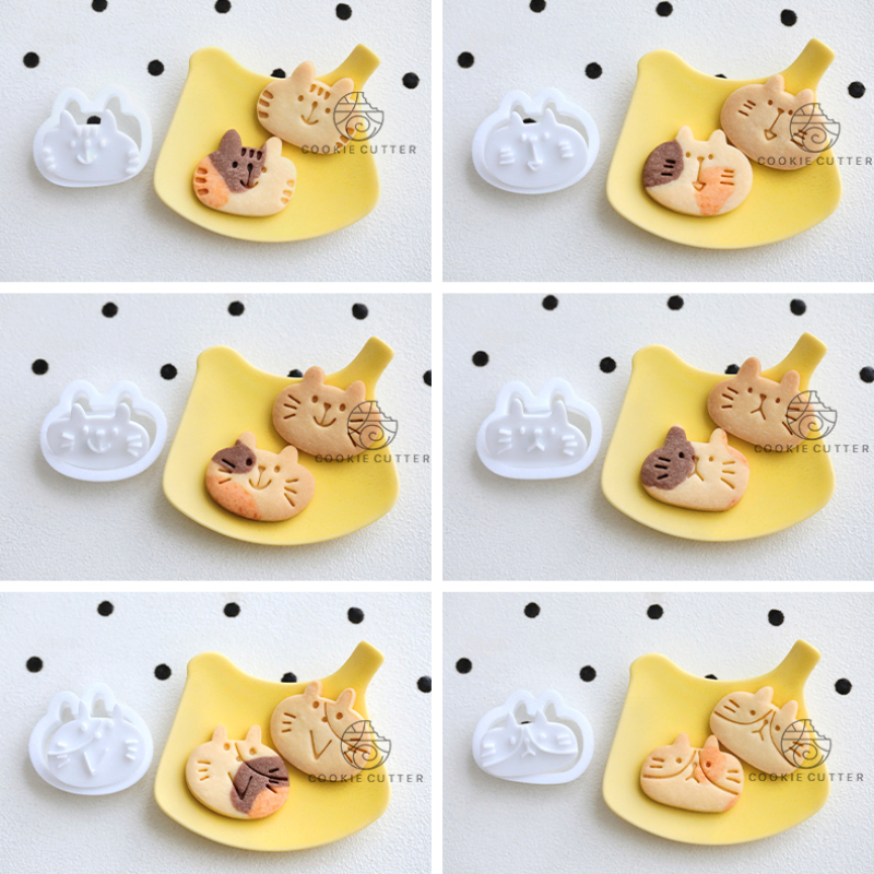 Juego de sellos y cortadores de galletas con forma de gato y pez de dibujos animados, moldes en relieve para galletas con forma de pata de gato, herramientas de decoración de pasteles y Fondant