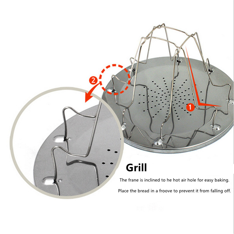 Tostapane da campeggio pieghevole a 4 fette Tostapane da campeggio esterno portatili in acciaio inossidabile per strumento di cottura per fornello a gas