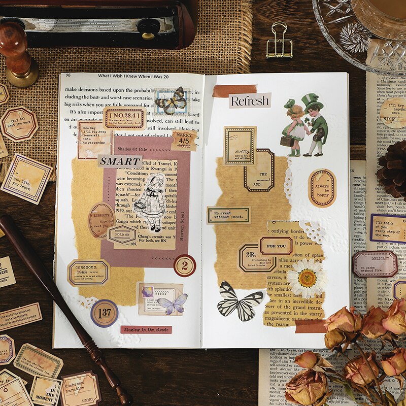 100 st/påse vintage nummer ordetikett papper klistermärke paket diy dagbok dekoration klistermärke album scrapbooking