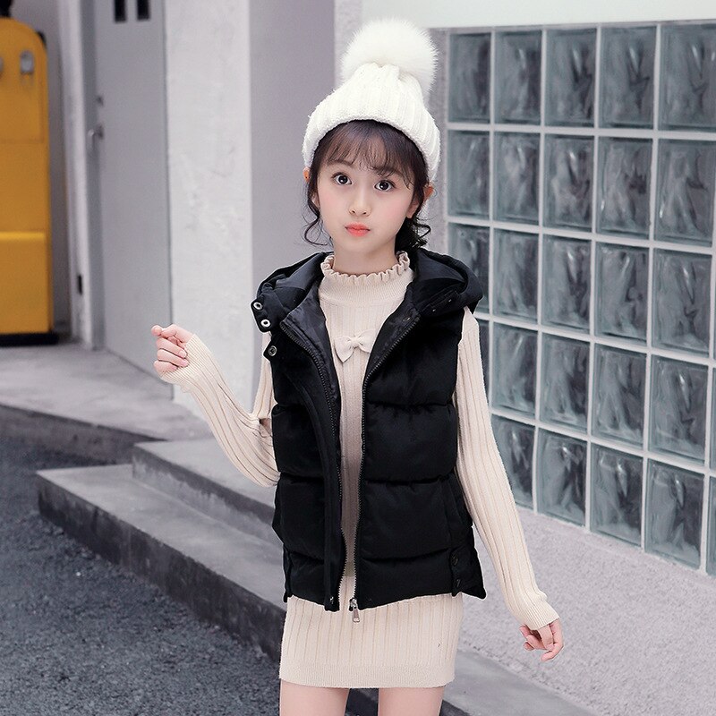 Chaqueta deportiva sin mangas para niños y adolescentes, chaleco grueso y cálido con capucha a la , novedad de: black / 130