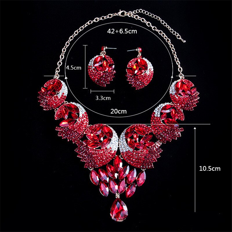 Luxe kleurrijke kristallen veer sieraden sets ketting oorbellen bruids bruiloft strass sieraden accessoires sets voor vrouwen