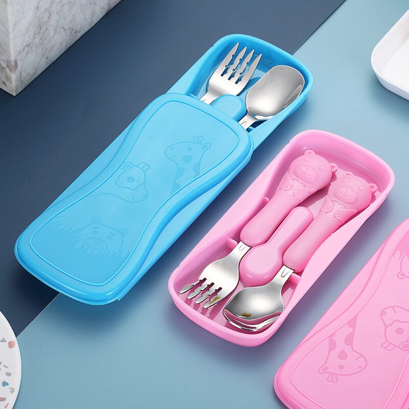 2 stks/set Rvs Vork Lepel Eetstokjes Reizen Ourdoor Camping Bestek Gereedschap draagbare Roestvrij Staal Servies 5 Kleuren