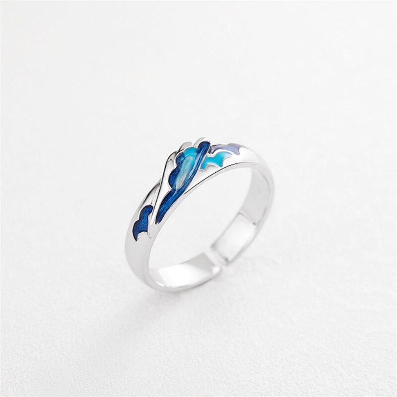 Única cor da memória pingando esmalte ondas baleia doce casal romântico 925 sterling silver feminino anéis de abertura redimensionáveis sri596: Male