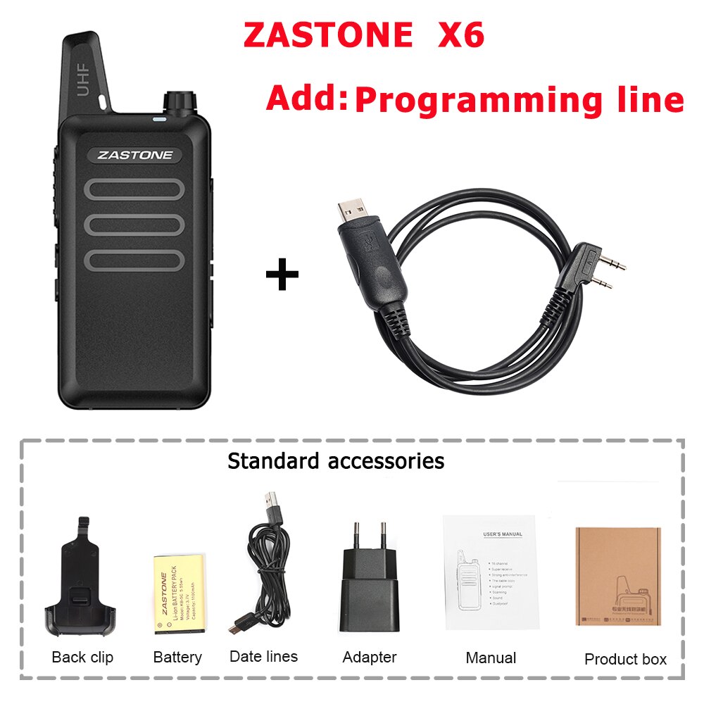 Zastone X6 Black UHF Mini Handheld Transceiver Ham radio hf transceiver handheld walkie talkie Children's Walkie Talkie: x6 with cable