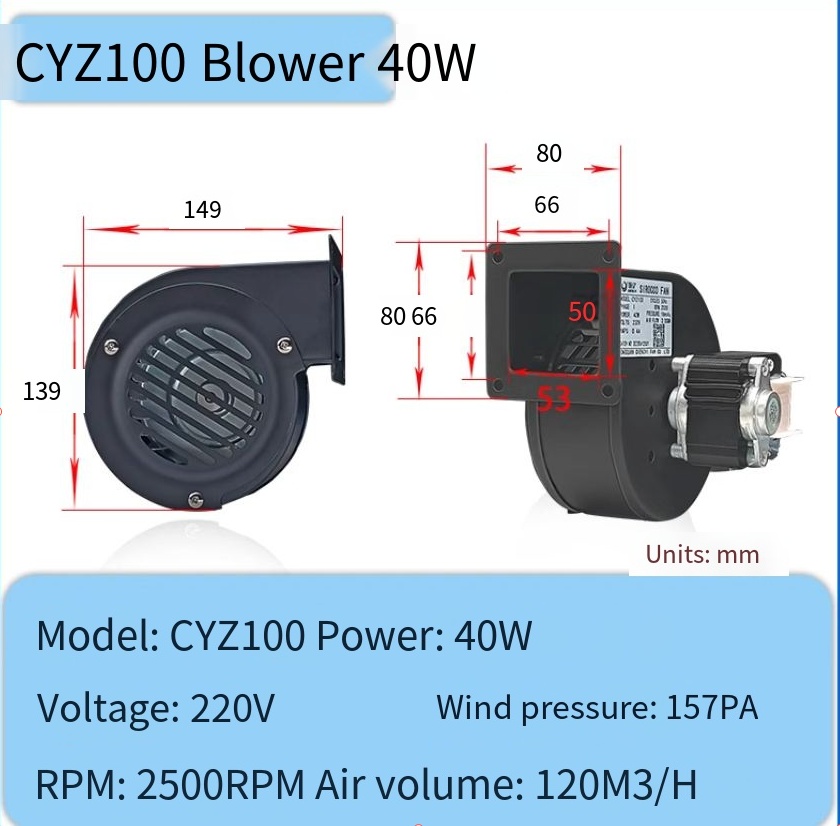 Soplador de estufa de leña de 220V, ventilador de estufa para exteriores de 13W, 20W, 40W, ventilador de estufa de poco ruido para leña/quemadores de leña/chimeneas: Plata