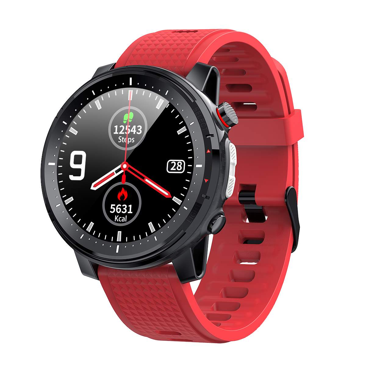 [BT5.0] Microwear L15 Smart Horloge Fitness Mannen 1.3 Inch Hartslag Bloeddruk/Zuurstof IP68 Zaklamp Camera remote Smartwatch: Rood