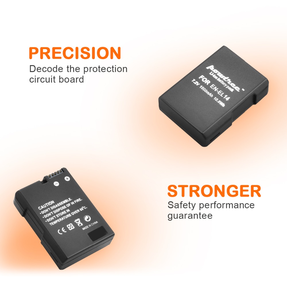 Powtree 1500 Mah En-EL14 EN-EL14a ENEL14 EN-EL14 Batterij + Lcd Oplader Voor Nikon P7800,P7700, p7100, P7000,D5500,D5300,D5200,D3200