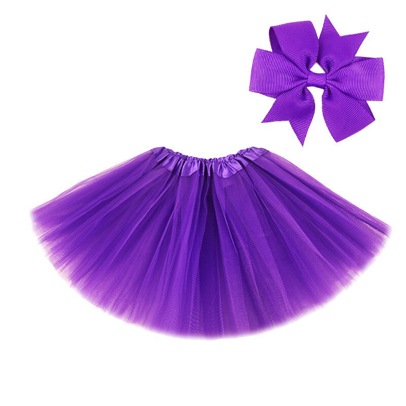 2 Soorten Leuke Meisjes Prinses Partij Kinderkleding Pluizige Tulle Bow Haar Accessoires Tutu Rok + Haar Clip: 2-Purple