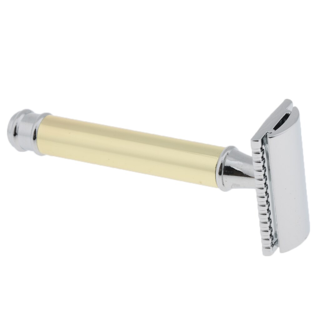 Men's Long Handle Metal Double Edge Saftey Razor Shaver Gold