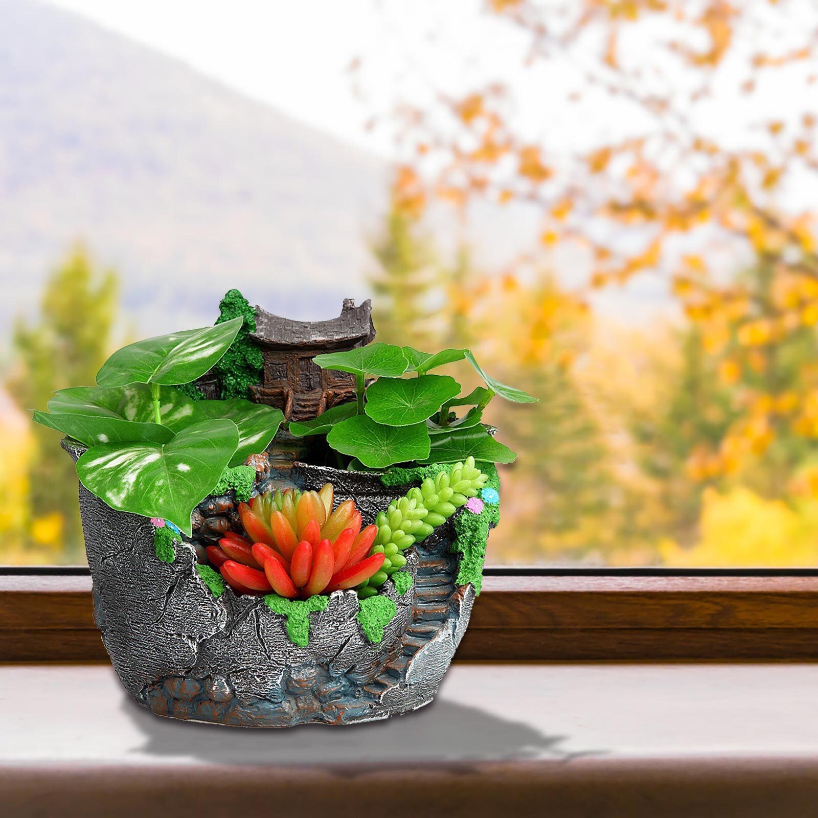 40# Resin Flowerpot Succulent Plants Planter Flower Pot Desktop Potted Holder Home Garden Decoration Bonsai Pots Plants Holder