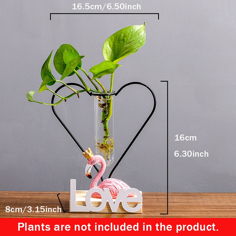 Glas hydroponisk växtvas hem vardagsrum transparent blomsterarrangemang behållare kontor skrivbord harts flamingo dekoration: C
