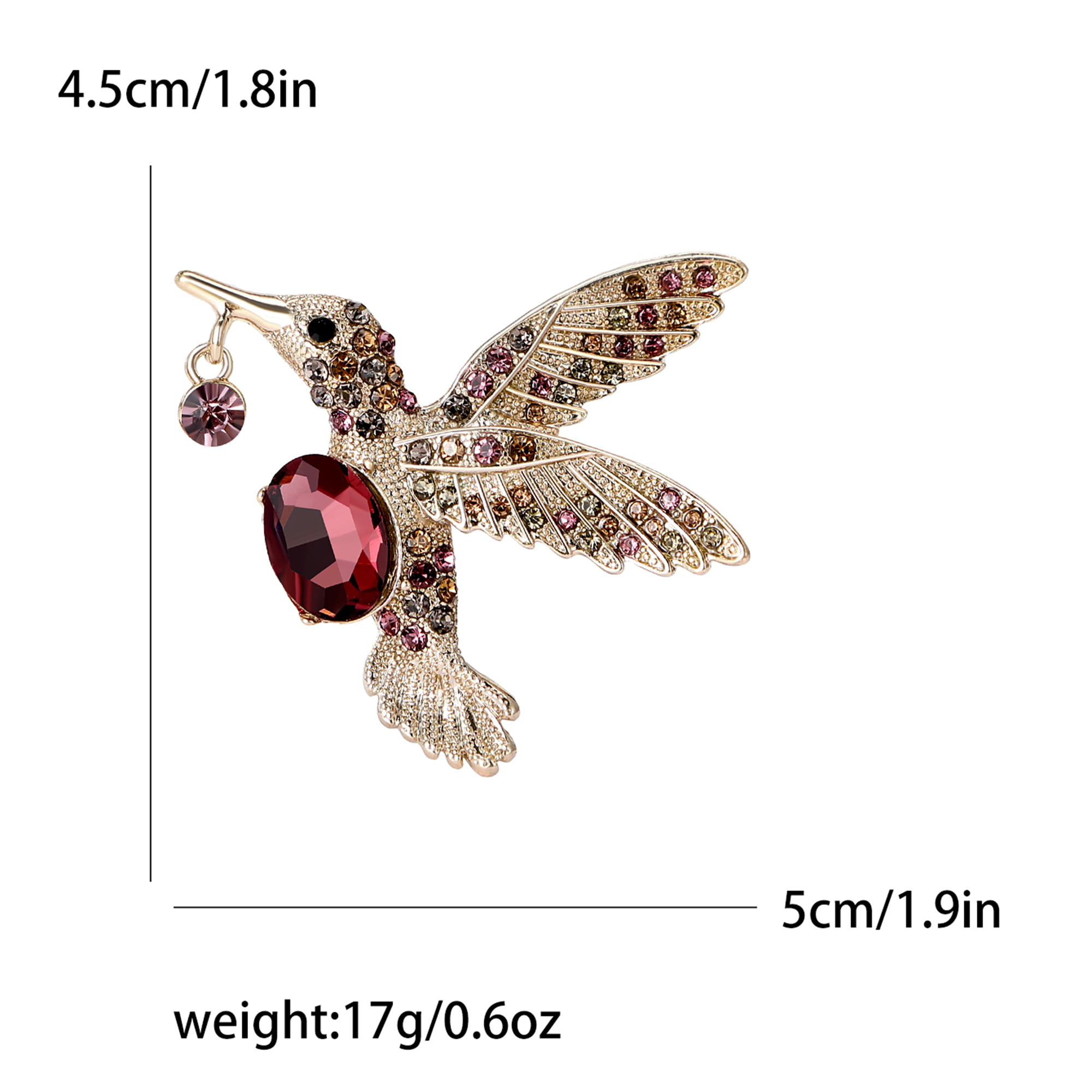 Broches colibri en strass pour femmes, unisexe, en verre, oiseau, animaux, Banquet, fête, sac à dos, , accessoires bijoux: Couleur or jaune pâle