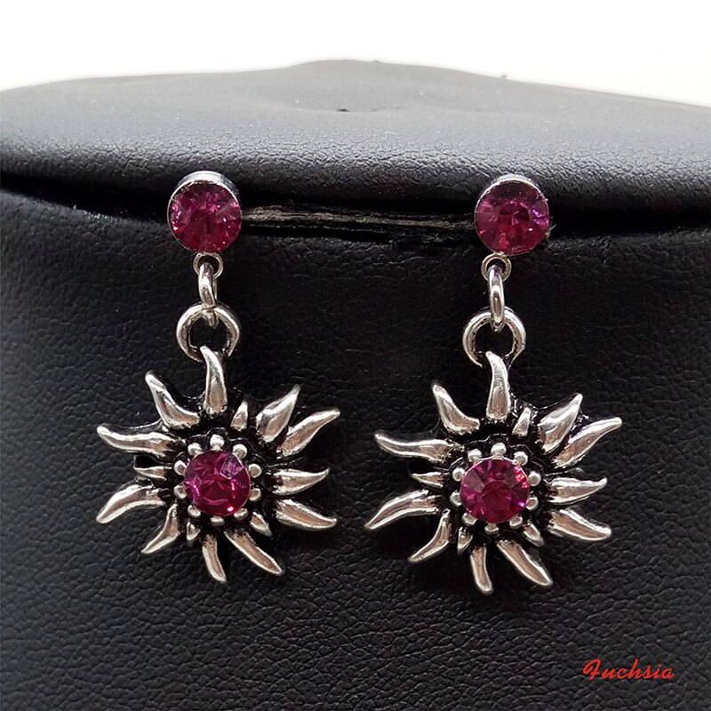 Multicolor Strass Edelweiss Oorbellen Kostuum Sieraden Dangle Oorbellen Vrouwen Girl Party: fuchsia