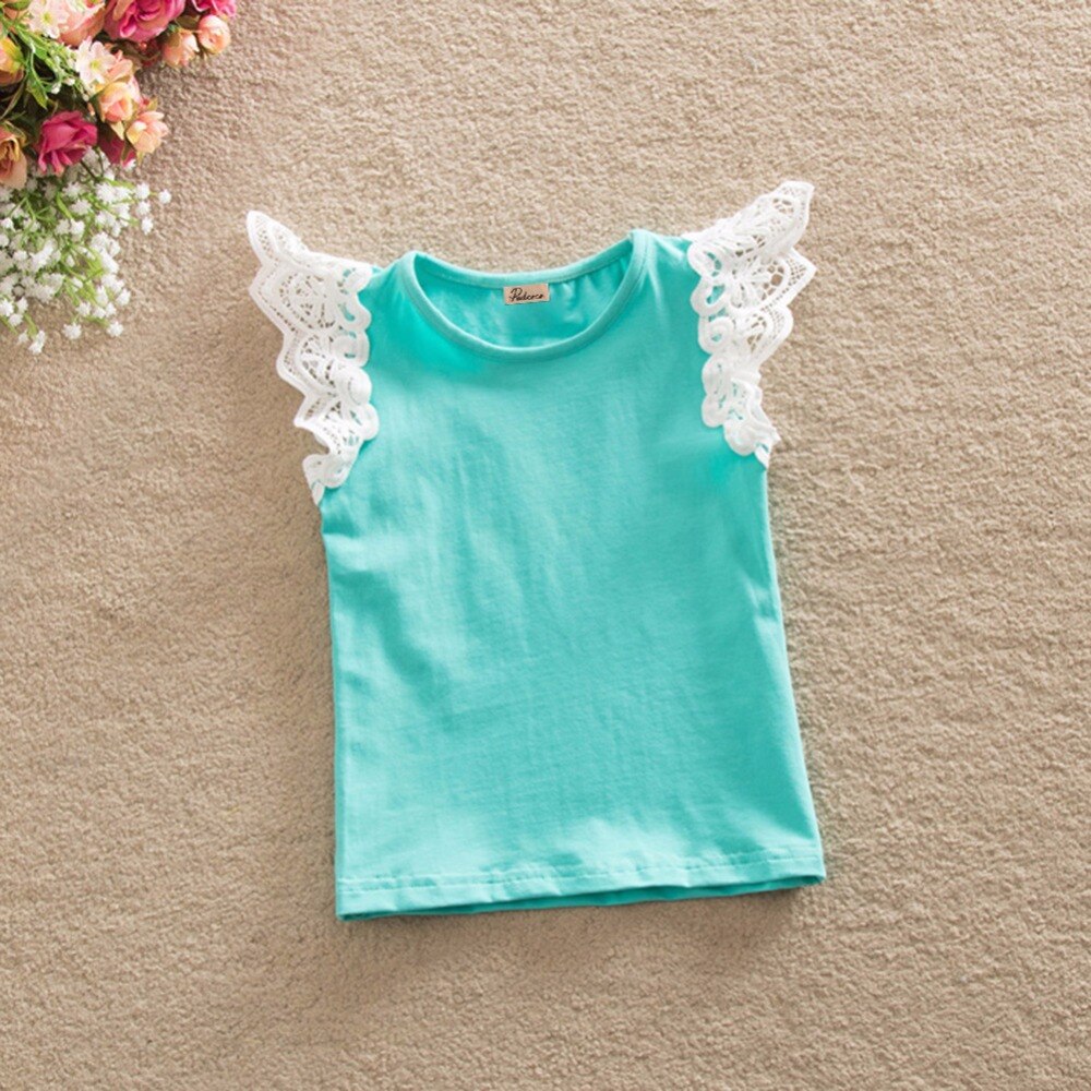 verano infantil niños algodón camiseta bebé niñas princesa sin mangas sólido cuello redondo encaje manga Tops