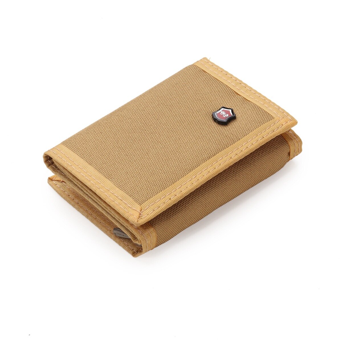 Mannen 3-Fold Portemonnee, Effen Kleur Canvas Portemonnee Met Klittenband Card Pack: Khaki