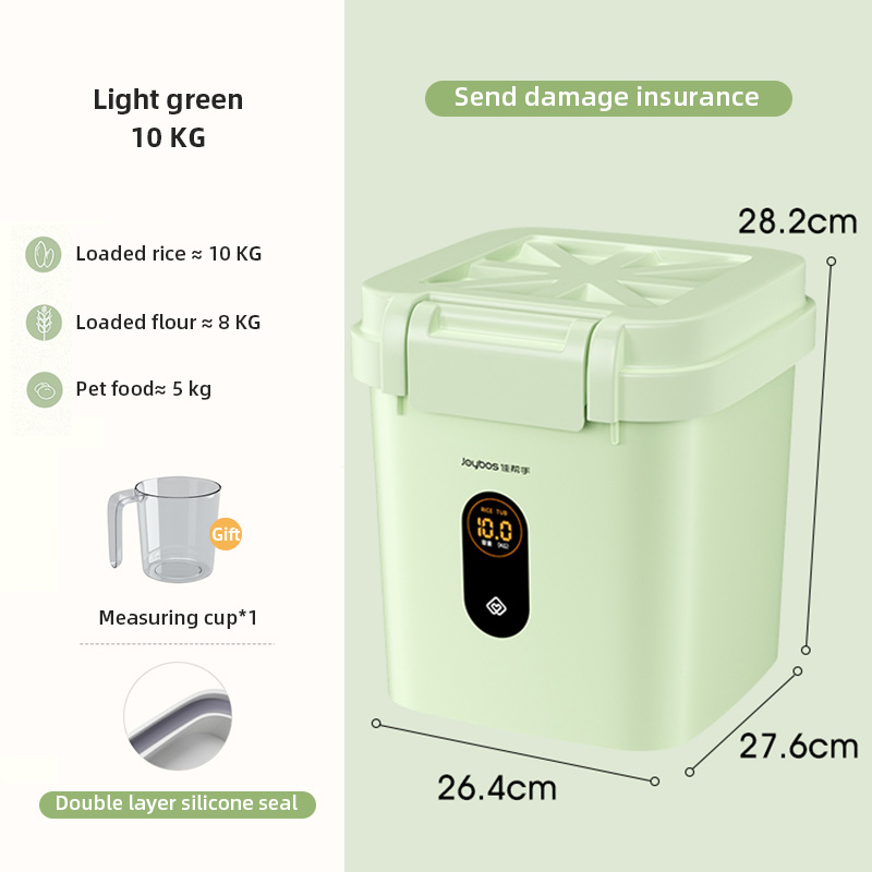 Kitchen Moisture Proof Hermetic Flour Rice Container Cereals Bucket Storage Box Coffee Bean Pet Food Sealed Jar Grain Organizer: 10KG Green