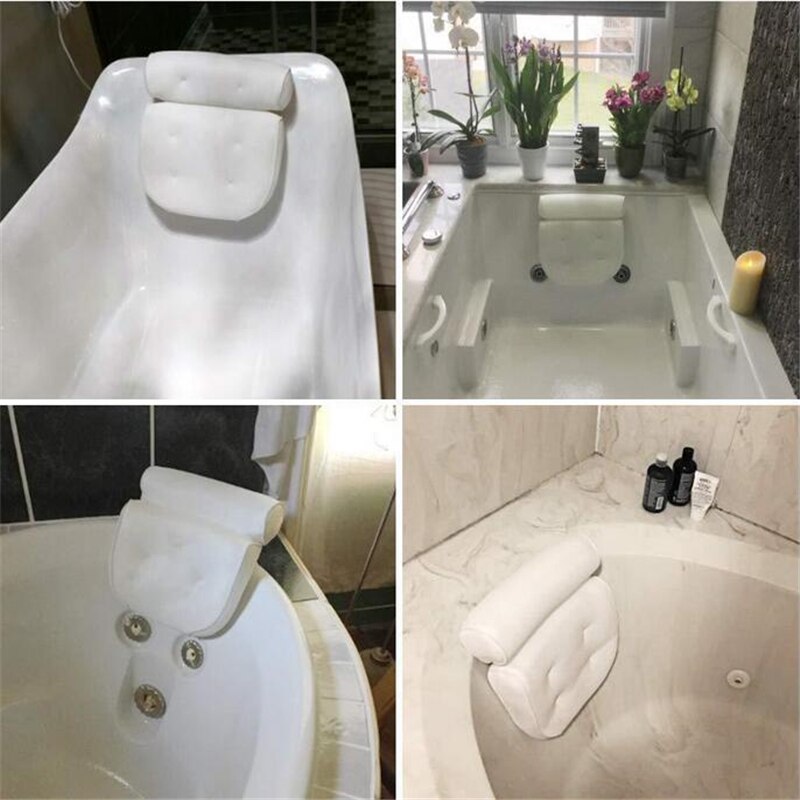 Cojín para bañera de hidromasaje, cojín de baño SPA con ventosas, soporte para el cuello y la espalda, almohada para reposacabezas gruesa para el hogar