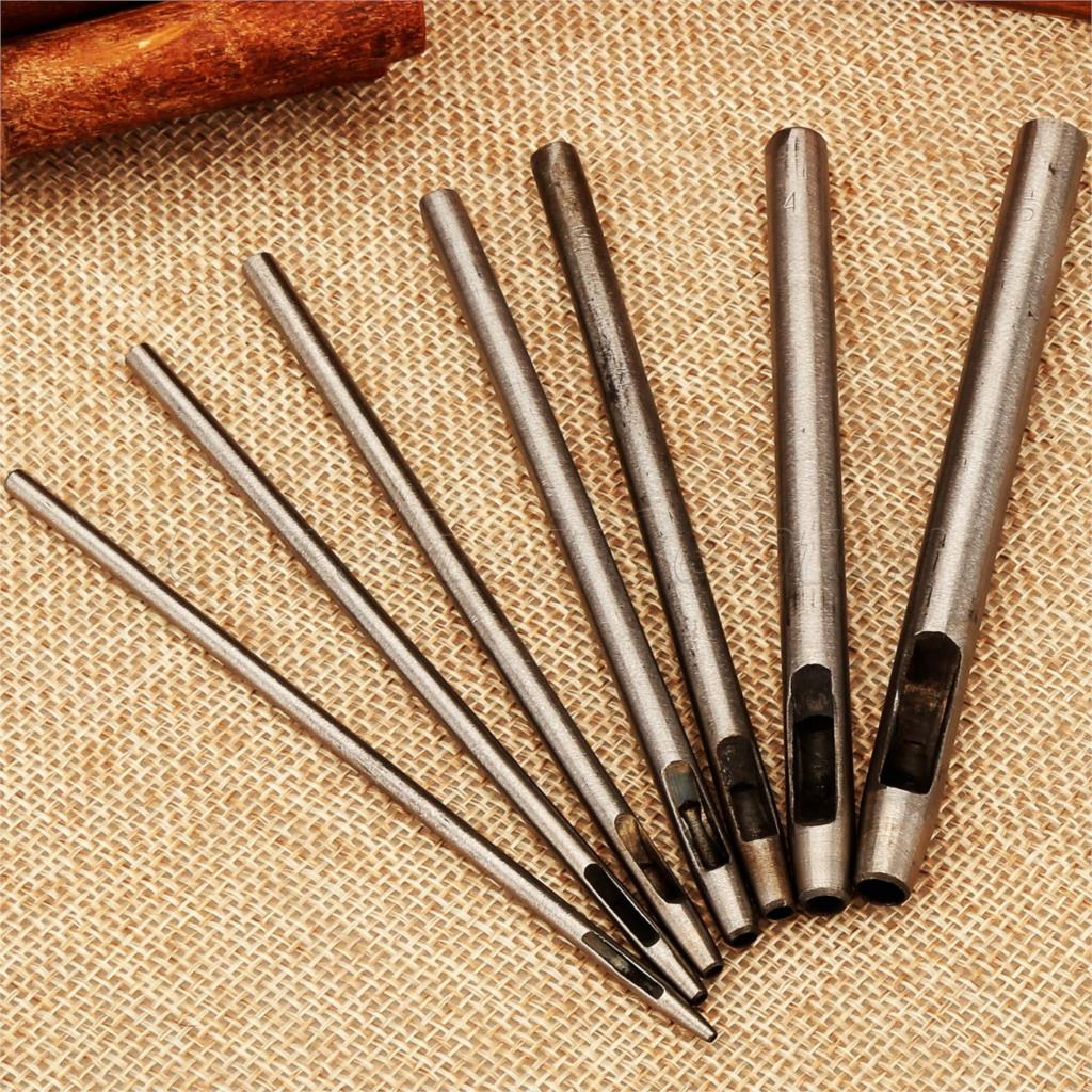 1Set Leather Craft Tool Steel Puncher Paper Punching Hand Tool Round Hole Punch Belt Band Leather Handmade Craft Tools 1mm-5mm
